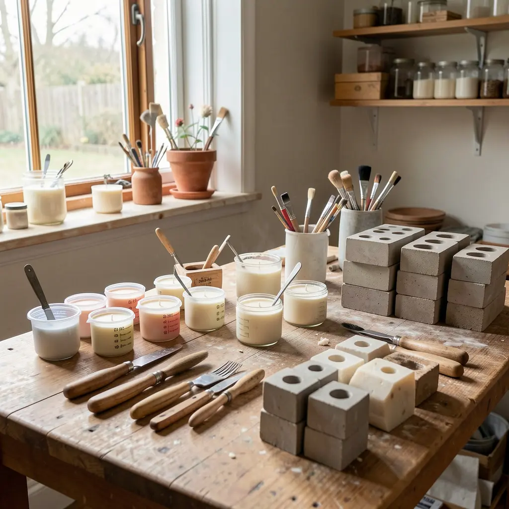 Our candle making studio with natural light and crafting supplies